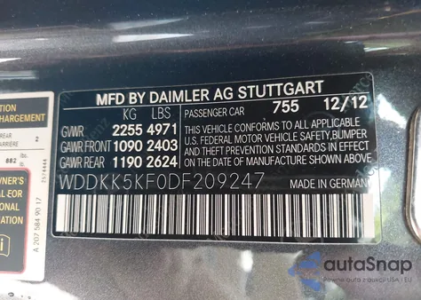 2013 Mercedes-Benz E 350 from USA, damaged, VIN WDDKK5KF0DF209247